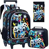 KLFVB Rolling Backpack for Girls Boys, Kids Roller Wheels School Bookbag with Lunch Bag, Wheeled School Bag for Children
