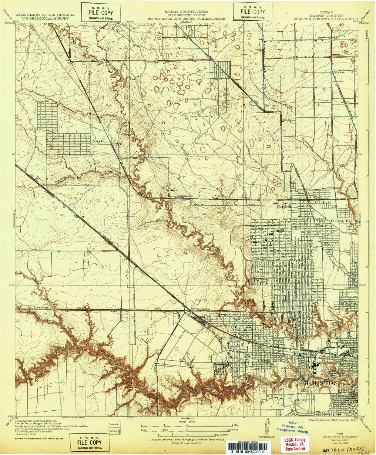 YellowMaps Houston Heights TX topo map, 1:31680 Scale, 7.5 X 7.5 Minute, Historical, 1922, Updated 1932, 19.9 x 16.5 in