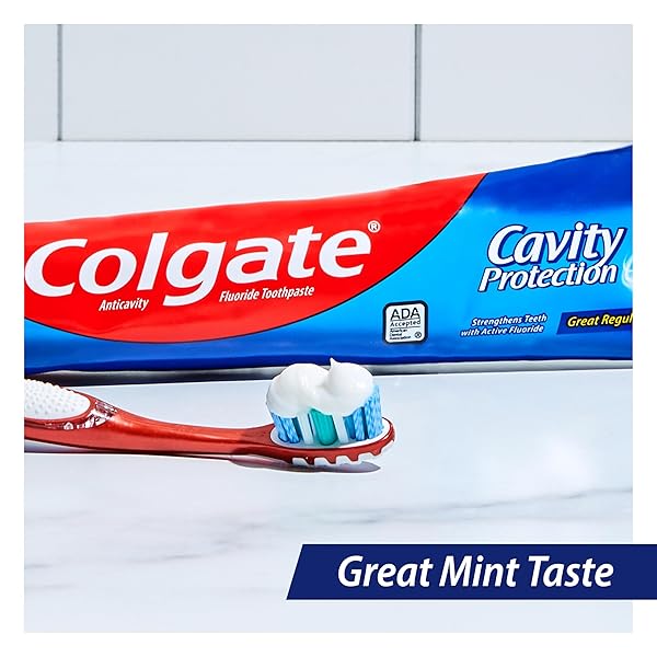 COLGATE CAVITY PROTECTION TOOTHPASTE WITH FLUORIDE, MINTY GREAT REGULAR FLAVOR, ANTI CAVITY TOOTHPASTE, 6 PACK, 6 OZ TUBES