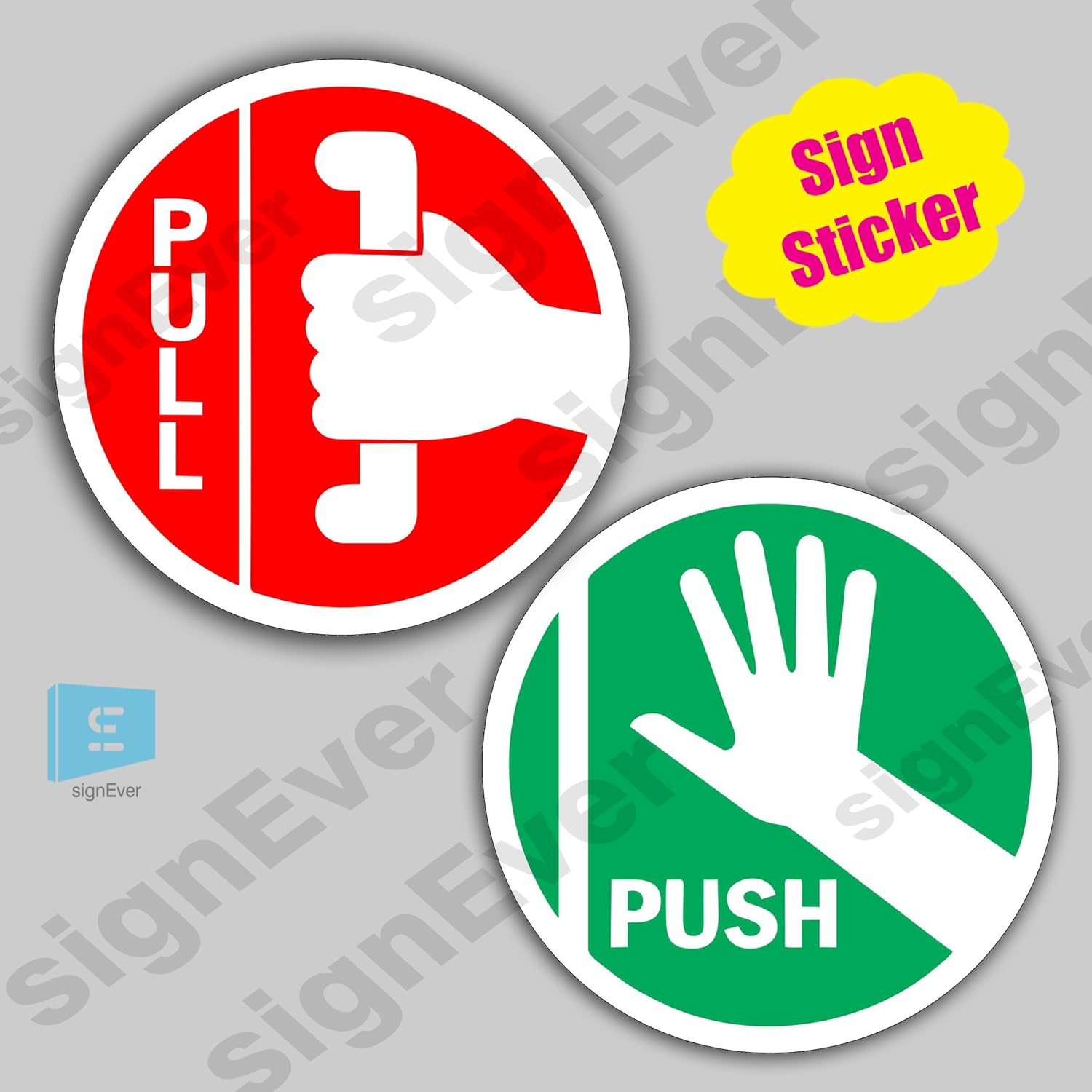 SIGN EVER Push Pull Stickers for Glass Doors Die Cut Red Green Decal