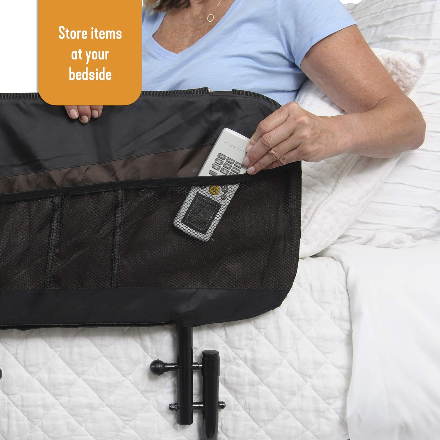 Stander EZ Adjust Bed Rail, Adjustable Home Hospital Bed Rail and Bed Assist Grab Bar for Elderly Adults, Includes Organizer Pouch: Health & Personal Care