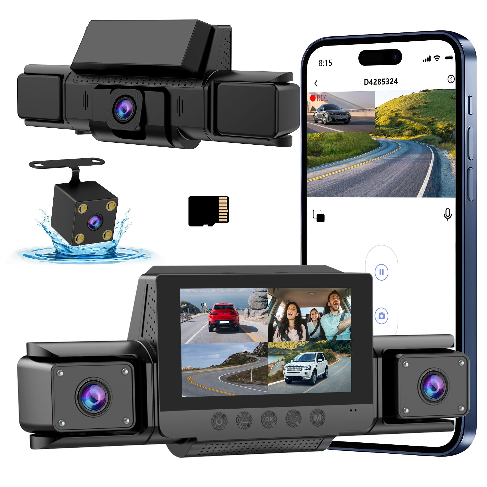 Photo 1 of 4-Channel 360° Dash cam Front and Rear FHD 1080P 180° Rotating Side-View Camera APP Control reversing Display Collision Detection Parking Monitoring Loop Recording | Suitable for sedans and SUVs