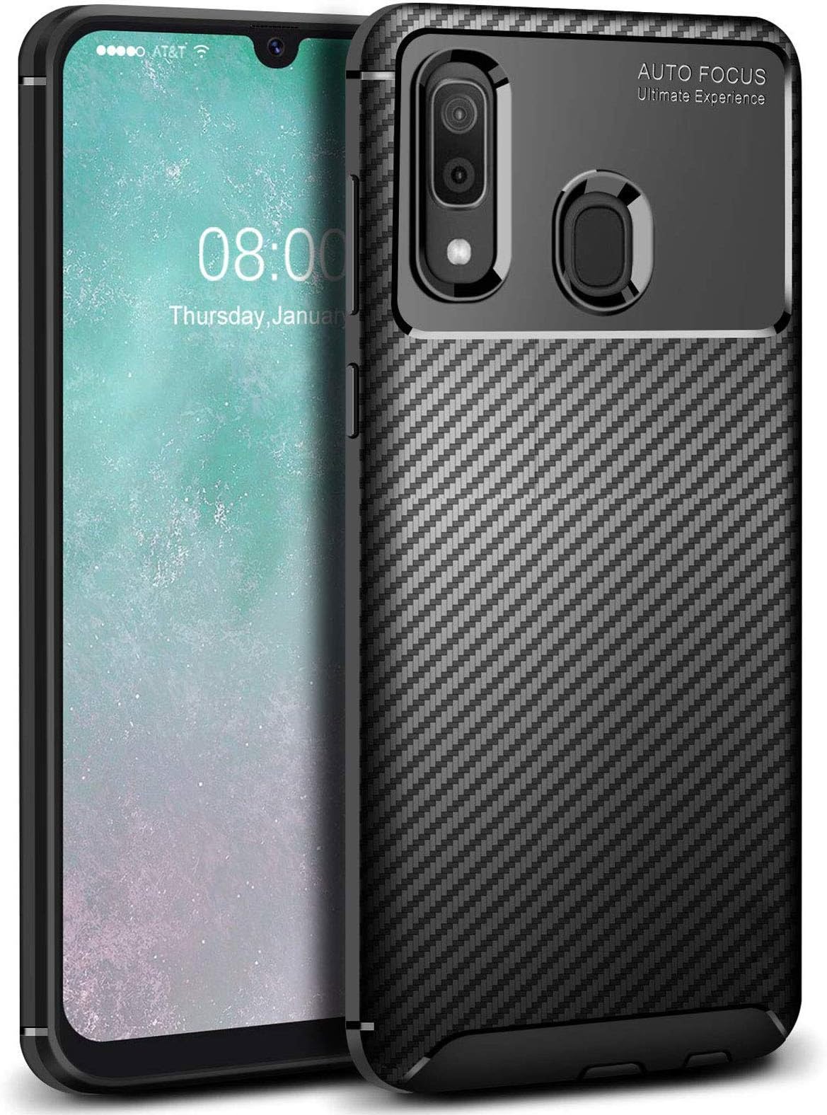 DMG Hard Back Cover Shockproof Protective Bumper Case for Samsung Galaxy A20e (Black Fiber)