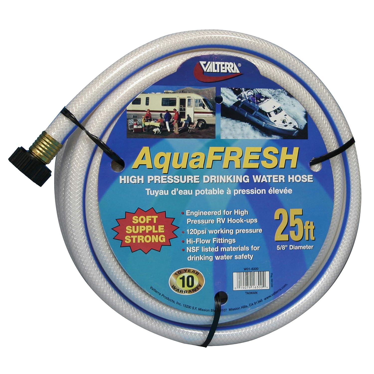 Valterra W01-6300 AquaFresh High Pressure Drinking Water Hose - 5/8" x 25', White