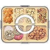 Charcuterie Board with Clear Lid and Handle,6 Compartments Bamboo Charcuterie Boxes for Picnics & Entertaining,Travel Portable Cheese Board Cutting Boards Perfect for Snacks& Fruit (White)