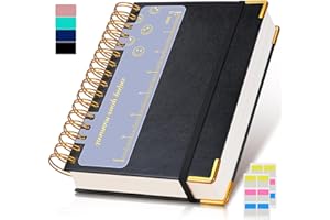 UEBZFOCS Spiral Notebook Journal 5.75” x 8.38”, 300 Pages Hardcover Leather Lined Journals for Women Men, A5 Small College Ruled Notebooks with 100 GSM Thick Paper, Spiral Journal for Writing Work School,