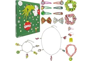 LUV HER Dr. Seuss Grinch Advent Calendar 24 Days -Includes Kids Jewelry Set & Hair Clips for Girls - Holiday Accessory Surprise for Teen Girl - Fun Christmas Countdown