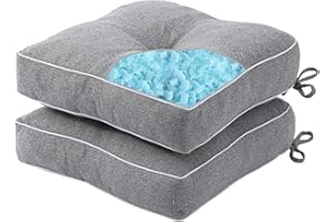 YZ HOME 2 Pack of Chair Cushions for Dining Chairs, Kitchen Chair Pads with Shredded Blue Memory Foam Filling, Indoor Outdoor Chair Seat Cushions with Ties, 18 x 18 X 5 Inches, Grey
