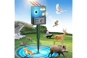 VSYT Solar Ultrasound Animal Repellent Outdoor, Deer Repellent Devices Skunk Repellent with Motion Detector & Flashing Light, Waterproof Raccoon Repeller, Cat Squirrel Rabbit Rat Repeller for Yard (Green)