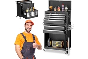 SPERTIKC Tool Chest, 8-Drawer Rolling Tool Chest with Wheels, Detachable Black Metal Tool Cabinet with Lock Top Tool Box, Garage, Warehouse, Workshops, Repair Shop