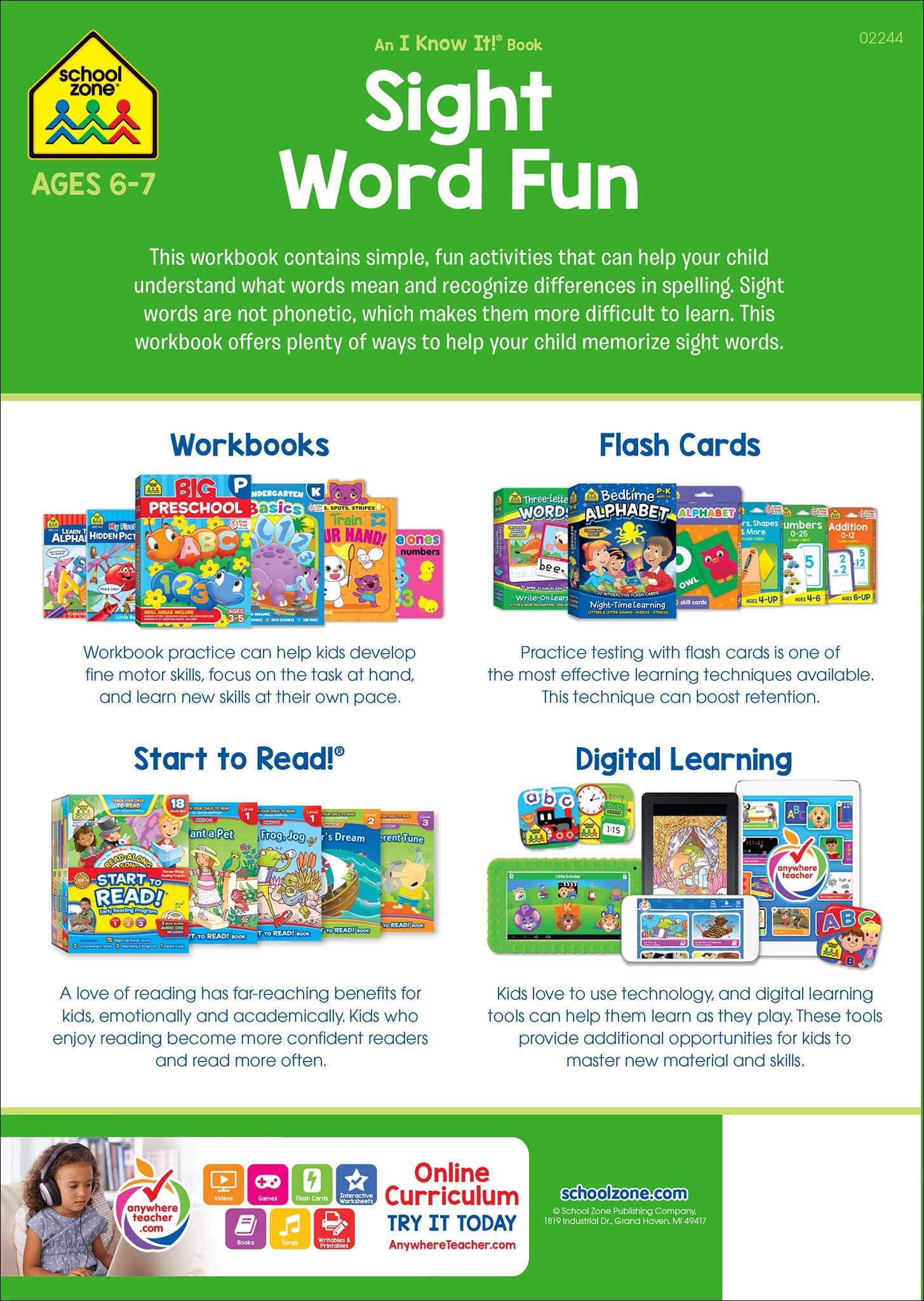 Amazon Com School Zone Sight Word Fun Workbook 64 Pages Ages 6 To 7 1st Grade Word Recognition Spelling Letter Sounds Context Clues Categorizing And More School Zone I Know It