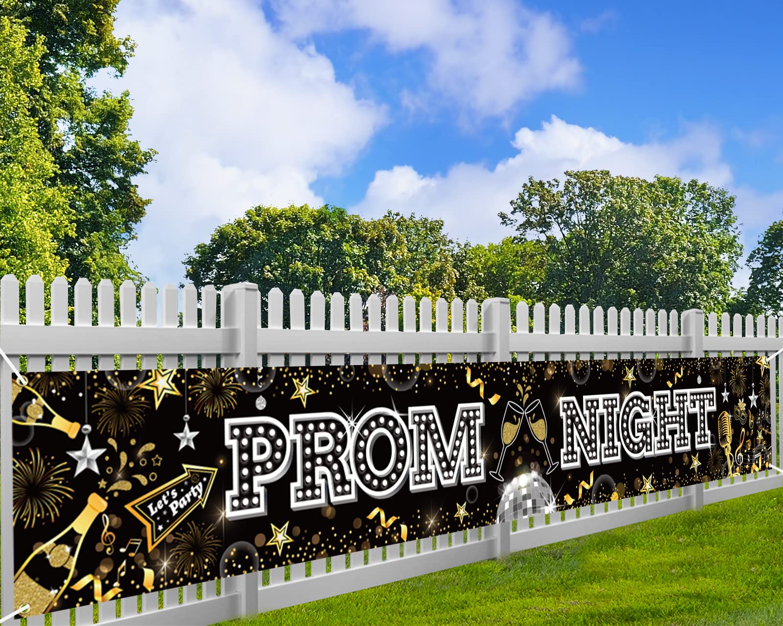 DPKOW Prom Night Banner for Prom Decorations 2026, Black Gold Sliver Graduation Party Banner Prom Photo Backdrop Banner for Prom Party Decoration Supplies, Long Fabric Class of 2026 Banner, 270*40cm