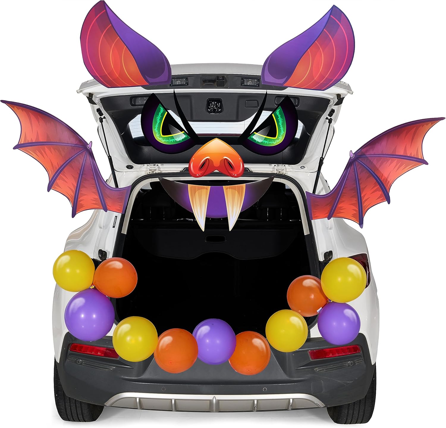 Garage Door Decorations - JOYIN Halloween Trunk or Treat Car Decorations Kit with Bat Design, Car Archway Garage Decoration with Horns, Mouth, Eyes, Wings and Balloons