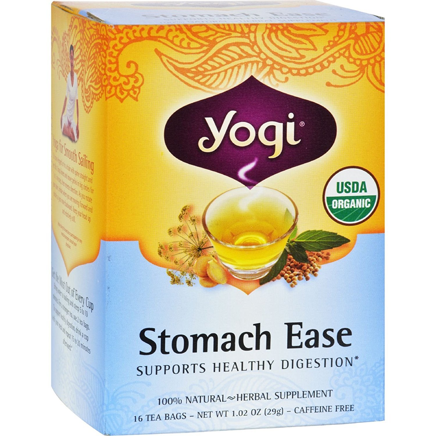Amazon Com Yogi Tea Stomach Ease Caffeine Free 16 Tea Bags 95 Organic Grocery Gourmet Food