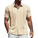 Alimens & Gentle Mens Cuban Guayabera Shirt Short Sleeve Untucked Soild Button Down Shirts Beach Wedding Causal Vacation Tops
