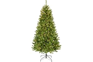 National Tree Company 6 ft Pre-lit Artificial Christmas Tree, North Valley Spruce, 300 Clear Lights, Hinged Branches, 800 Branch Tips, Includes Stand, Green