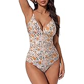 SUUKSESS Women Tummy Control One Piece Swimsuit Sexy V Neck Push Up Bathing Suit