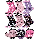 Shyyween 6 Pairs Pink Halloween Socks for Women | Cute Funny Pumpkin Ghost Pattern, Crazy Spook Crew Socks, Halloween Holiday Gifts Women's Shoe Size 5-10