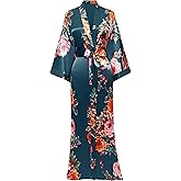 BABEYOND Women's Kimono Robe Long Satin Silky Floral Lightweight Bridesmaid Wedding Bachelorette Party Robe