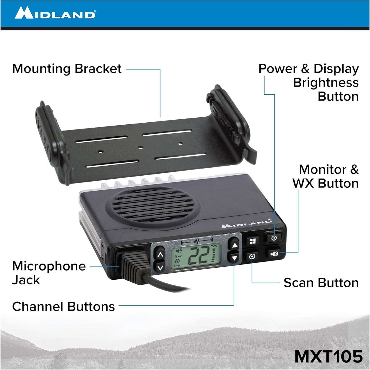 Midland 5 Watt GMRS MicroMobile Two-Way Radio - Long Range Walkie Talkie, & 142 Privacy Codes, & NOAA Weather Scan + Alert (Black)