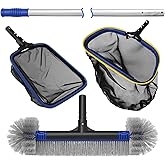 Poolvio 5-in-1 Pool Cleaning Kit - Includes Semi-Deep Skimmer Net, Aluminum Leaf Rake, 20' Pool Brush with 13ft Adjustable Pole