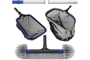 Poolvio 5-in-1 Pool Cleaning Kit - Includes Semi-Deep Skimmer Net, Aluminum Leaf Rake, 20' Pool Brush with 13ft Adjustable Pole