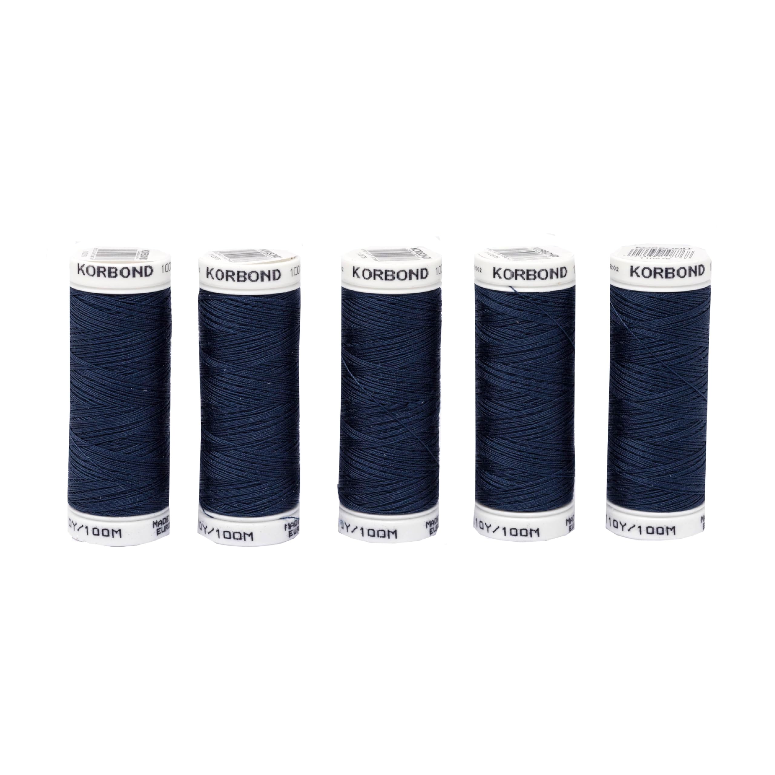 Korbond Polyester All Purpose Thread – 500m Total – Navy Blue - 5 x 100m Reels for Hand and Machine Sewing