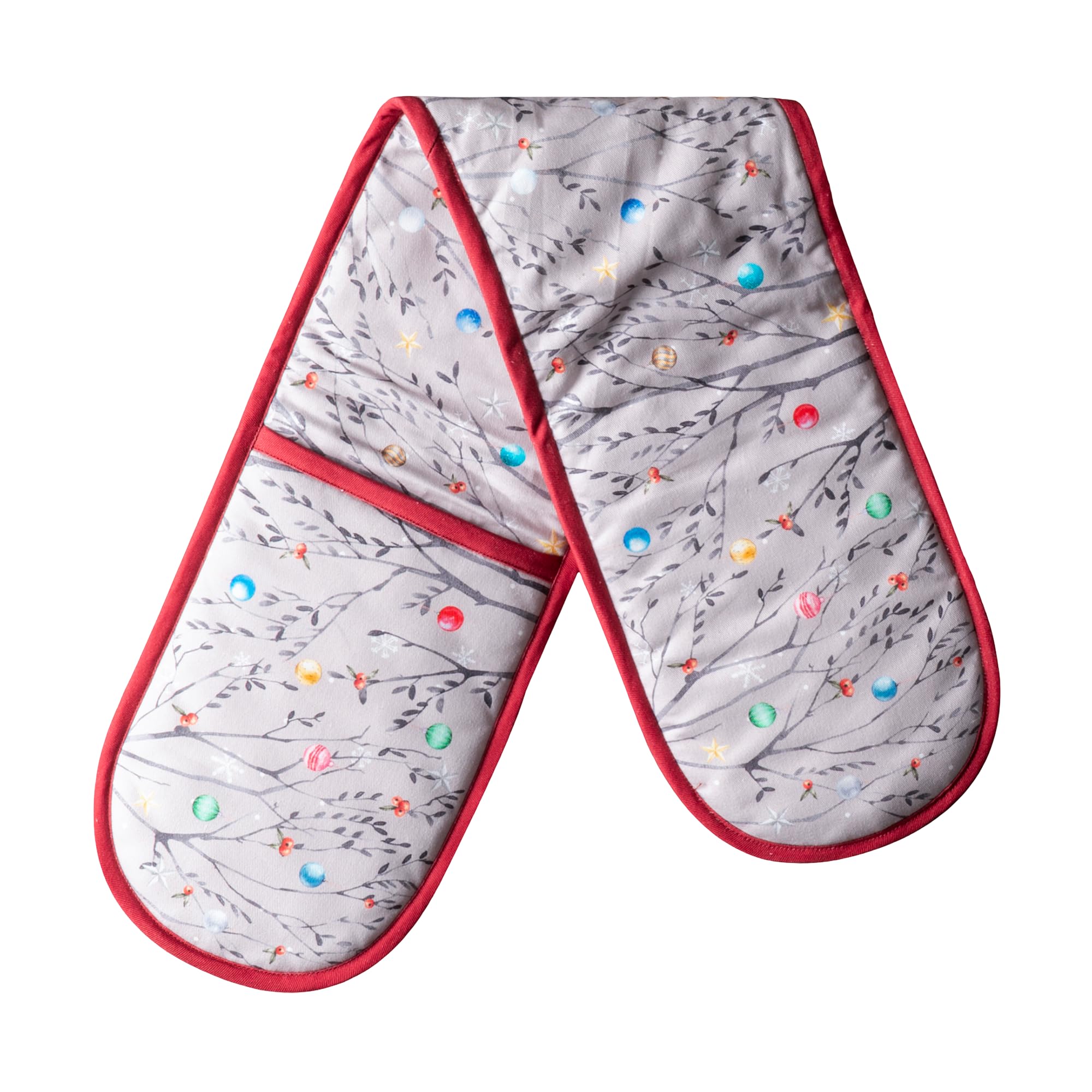 Maison d' Hermine Double Oven Mitt (7" x 35") 100% Cotton Heat Resistant BBQ Cooking Gloves with Loop for Thanksgiving Christmas Decorations Baking Cooking Barbeque Handling Hot Pan (Fairy Christmas) Image