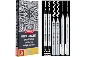 PANDAFLY White Ink Pens Set, 0.5mm Fine Point White Gel Pens Dual-Tip Acrylic Paint Pen Brush Tip Acrylic Markers for Black Paper Drawing, Sketching, Illustration, Card Making, Set of 6