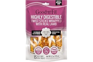 GOOD'N'FIT Good 'n' Fit Twist Sticks Made with Real Lamb, 15 Count, Treat Your Dog to Long-Lasting and Highly Digestible Rawhide Chews