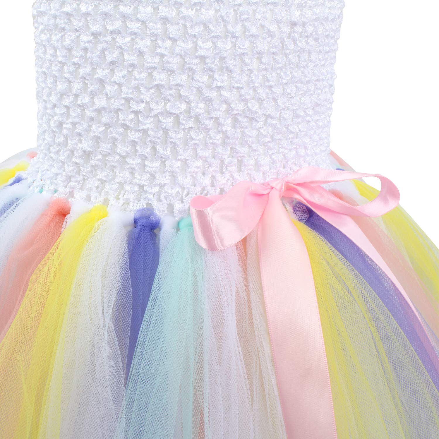 Toycost Rainbow Tutu Princess Dress Up for Girls Kids Princess Birthday Party Costume Outfit with Sash(M~3-4t, White)