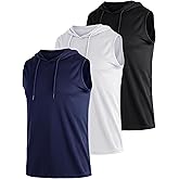 Tchumum 3 Pack Men's Dry Fit Moisture Wicking Tech Quick Dry Sleeveless Shirts Mesh Hoodie Active Athletic Tank Tops