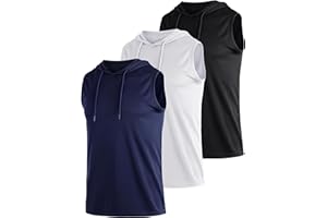 Tchumum 3 Pack Men's Dry Fit Moisture Wicking Tech Quick Dry Sleeveless Shirts Mesh Hoodie Active Athletic Tank Tops