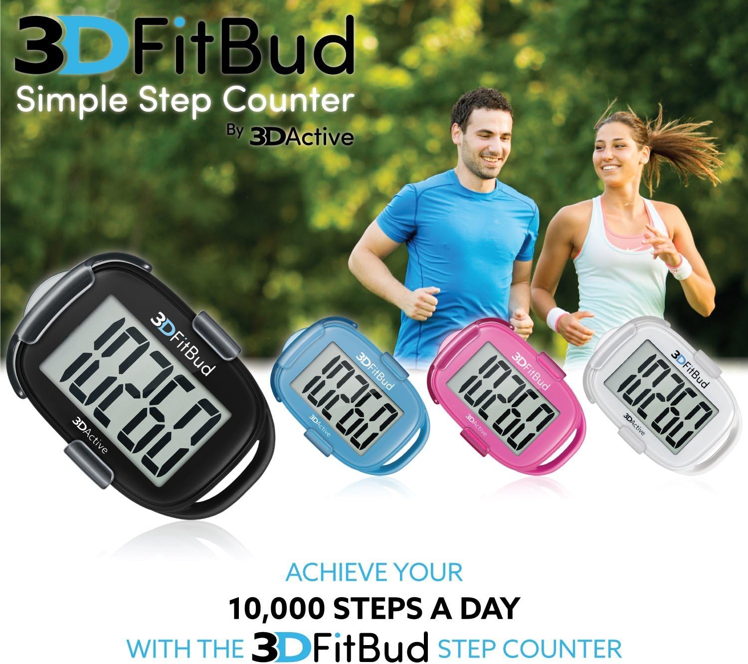 3DFitBud Simple Step Counter Walking 3D Pedometer with Lanyard, A420S (Black with Clip) : Sports & Outdoors