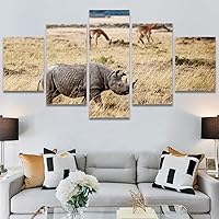 SIGNWIN 5 Panel Canvas Wall Art Modern Art Animals Dramatic Giraffe Lion Multicolor Photography Southwest for Home Decorations Ready to Hang - 60