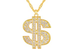Lhocm Gold Chain with Dollar Sign, Money Chain Necklace Costume for Men, 80 90s Hip Hop Gold Digger Costume Accessories