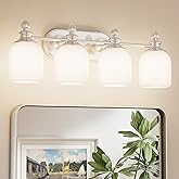 Keonjinn Brushed Nickel Bathroom Light Fixtures, 4-Light Vintage Vanity Lights for Mirror with Frosted Glass Shades, UL Liste