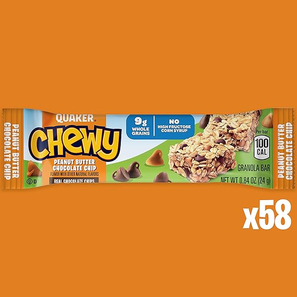 QUAKER CHEWY GRANOLA BARS, PEANUT BUTTER CHOCOLATE CHIP, 58 COUNT