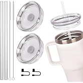20 oz Stronghold Lid for YETI Rambler Travel Mug, Straw Lid for YETI 20 oz Travel Mug (Stronghold Lid) - 2 Pack, Clear, with Straw Brush &amp; Stopper