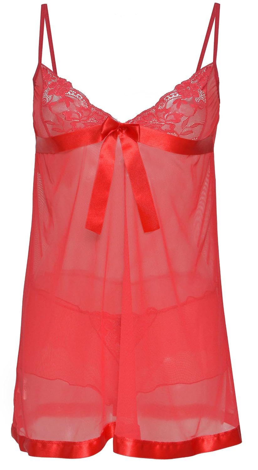 DKaren Damen Pyjama-Set – Negligee/Nachtwäsche In Rot, Größe L, Bequem & Feminin