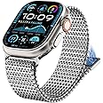 WINGLE Milanese Loop for Apple Watch Band Ultra 2 Band Ultra 49mm 46mm 45mm 44mm for Men Series 10 9 8 7 SE 6 5 4, 24mm Wide Magnetic Metal Mesh Stainless Steel iWatch Apple Watch Bands, Silver