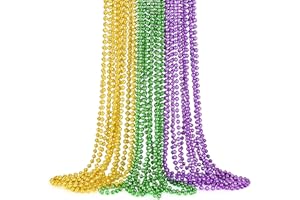 SHAOQINLIN Mardi Gras Beads, 24Pcs Mardi Gras Beads Necklaces 33'' 7 mm Metallic Gold Green Purple Bead Necklaces Mardi Gras Decorations for Mardi Gras, Christmas, Party Favors