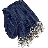 50 Pack Bulk Lanyard for ID Badge Holder Durable Flat Lanyard with Swivel Hook and Badge Clip (Navy Blue)