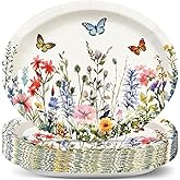 50Pcs Wildflowers Oval Plates Floral Butterfly Paper Plates 9.4*11.6inch Large Disposable Platter for Easter Spring Summer Flowers Blossom Bridal Baby Shower Wedding Birthday Party Supply Decor