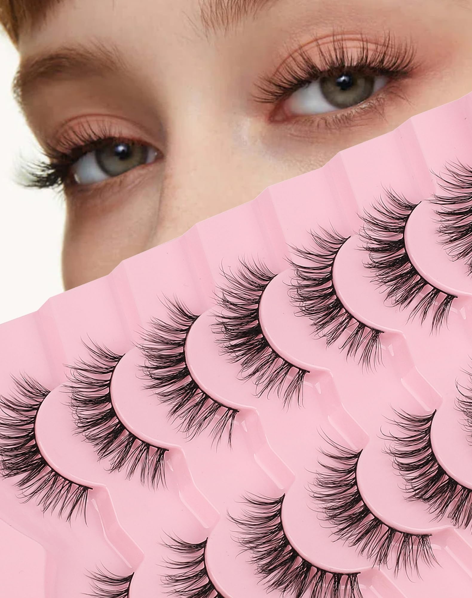 Natural Mink Lashes Wispy Lashes Fluffy Eyelashes Short Fake Lashes Volume False Lashes C Curl Eye Lashes Pack 17mm 82-SUGAR