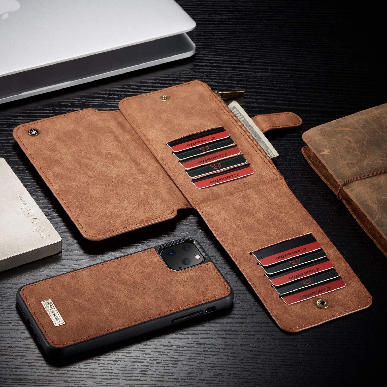 FUNCASE Handmade Wallet Case PU Leather Detachable Flip Cover with Card Slot for Iphone 11 Pro Max/11 Pro/11/X/XS/XS Max/XR/7/8/7p/8p/6/6S/6P/6SP/5SE