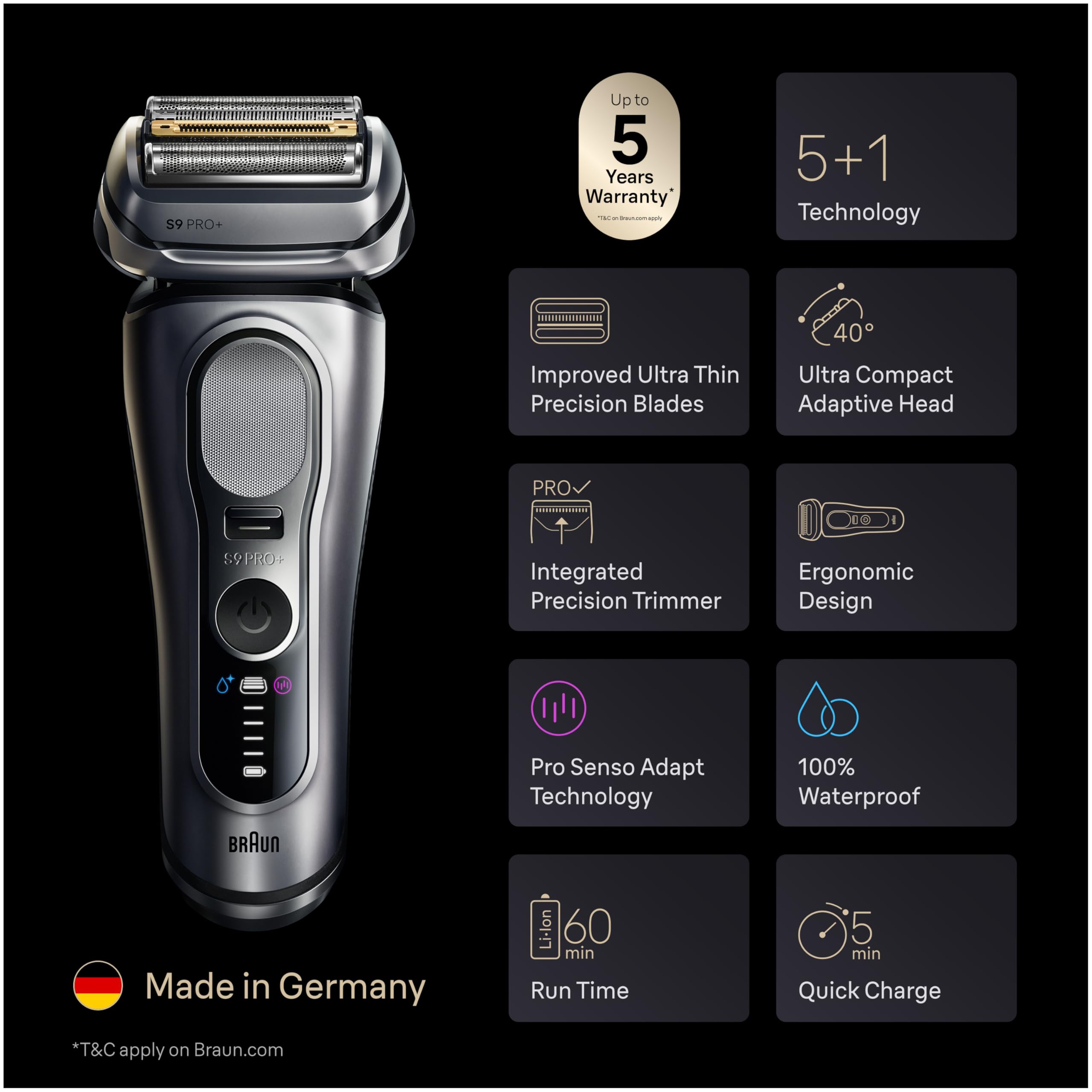 Braun Series 9 PRO+ Afeitadora eléctrica, Pro SensoAdapt, Centro SmartCare 6 en 1, 9697CC, Plata Braun Series 9 PRO+ Afeitadora eléctrica, Pro SensoAdapt, Centro SmartCare 6 en 1, 9697CC, Plata