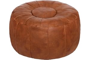 Thgonwid Unstuffed Moroccan Storage Pouf Foot Stool Ottoman Seat Handmade Faux Leather Bean Bag Floor Chair Foot Rest for Living Room, Bedroom or Balcony (Light Brown)
