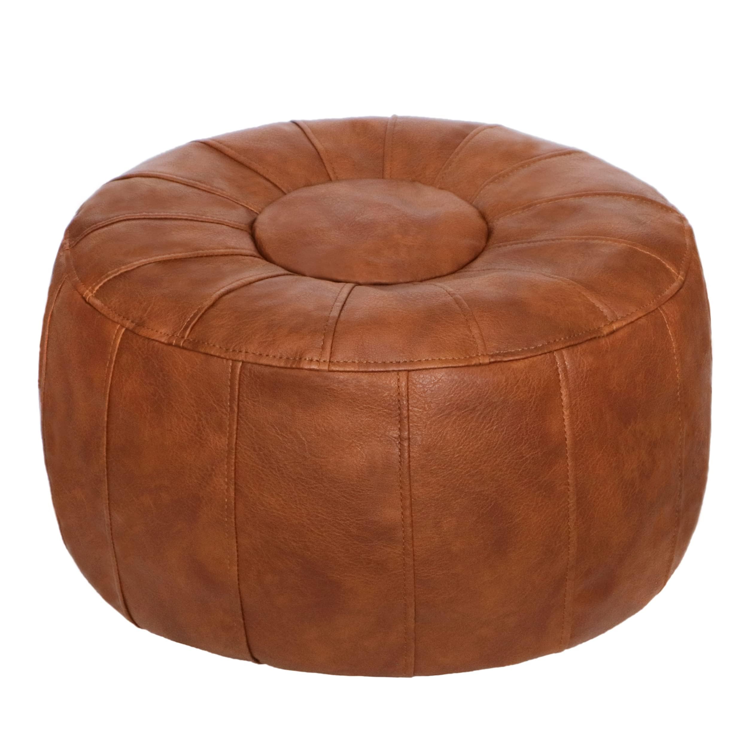 Photo 1 of Thgonwid Unstuffed Moroccan Storage Pouf Foot Stool Ottoman Seat Handmade Faux Leather Bean Bag Floor Chair Foot Rest for Living Room, Bedroom or Balcony (Light Brown)