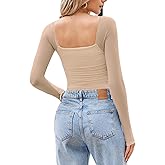 Avidlove Women's Square Neck Mesh Long Sleeve Bodysuit Shirts Ruched Body Suit Sexy Sheer Top Date Night Outfit